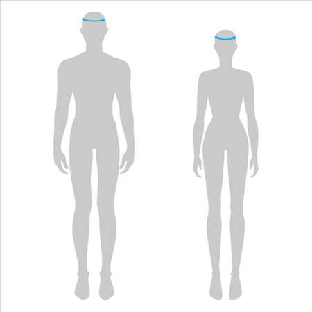 Women and men to do head measurement fashion Illustration for size chart. 7.5 head size girl and boy for site or online shop. Human body infographic template for clothes.のイラスト素材