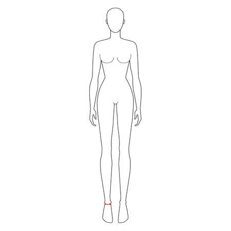 Women to do ankle measurement fashion Illustration for size chart. 7.5 head size girl for site or online shop. Human body infographic template for clothes.のイラスト素材