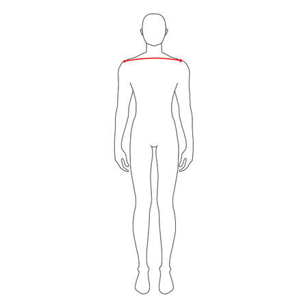 Men to do shoulder width measurement fashion Illustration for size chart. 7.5 head size boy for site or online shop. Human body infographic template for clothes.のイラスト素材