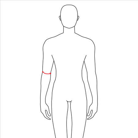 Men to do elbow measurement fashion Illustration for size chart. 7.5 head size boy for site or online shop. Human body infographic template for clothes.のイラスト素材