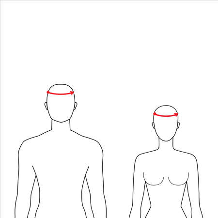 Women and men to do head measurement fashion Illustration for size chart. 7.5 head size girl and boy for site or online shop. Human body infographic template for clothes.のイラスト素材