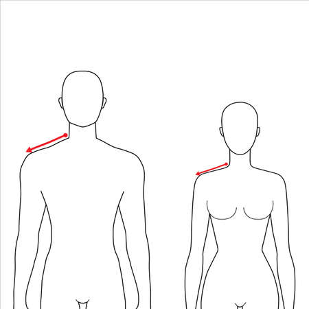 Women and men to do shoulder measurement fashion Illustration for size chart. 7.5 head size girl and boy for site or online shop. Human body infographic template for clothes.のイラスト素材