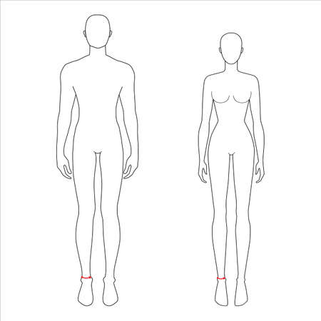 Women and men to do high ankle measurement fashion Illustration for size chart. 7.5 head size girl and boy for site or online shop. Human body infographic template for clothes.のイラスト素材