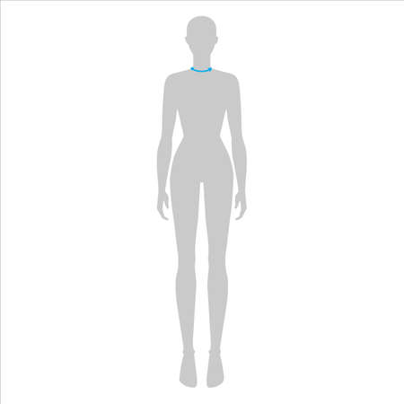 Women to do neck size measurement fashion Illustration for size chart. 7.5 head size girl for site or online shop. Human body infographic template for clothes.のイラスト素材