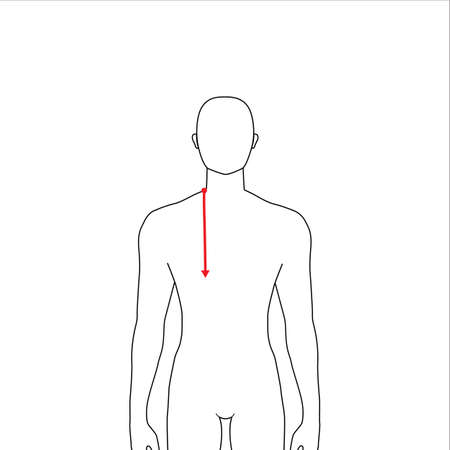 Men to do armscye depth measurement fashion Illustration for size chart. 7.5 head size boy for site or online shop. Human body infographic template for clothes.のイラスト素材