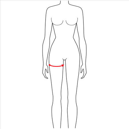 Women to do max thigh measurement fashion Illustration for size chart. 7.5 head size girl for site or online shop. Human body infographic template for clothes.のイラスト素材