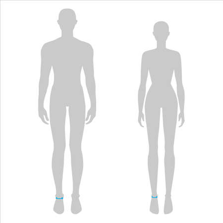 Women and men to do ankle measurement fashion Illustration for size chart. 7.5 head size girl and boy for site or online shop. Human body infographic template for clothes.のイラスト素材