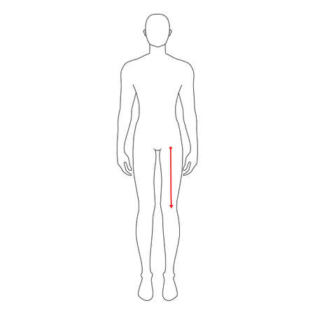 Men to do crotch to knee measurement fashion Illustration for size chart. 7.5 head size boy for site or online shop. Human body infographic template for clothes.のイラスト素材