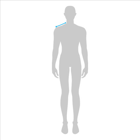 Men to do shoulder measurement fashion Illustration for size chart. 7.5 head size boy for site or online shop. Human body infographic template for clothes.のイラスト素材