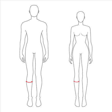 Women and men to do calf measurement fashion Illustration for size chart. 7.5 head size girl and boy for site or online shop. Human body infographic template for clothes.のイラスト素材