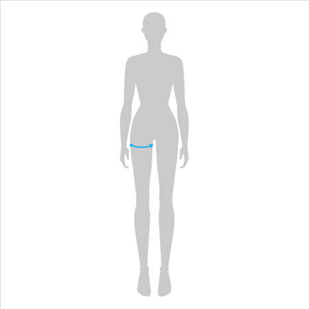 Women to do max thigh measurement fashion Illustration for size chart. 7.5 head size girl for site or online shop. Human body infographic template for clothes.のイラスト素材