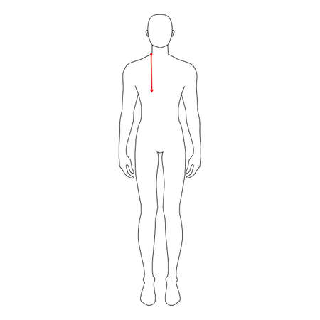 Men to do armscye depth measurement fashion Illustration for size chart. 7.5 head size boy for site or online shop. Human body infographic template for clothes.のイラスト素材