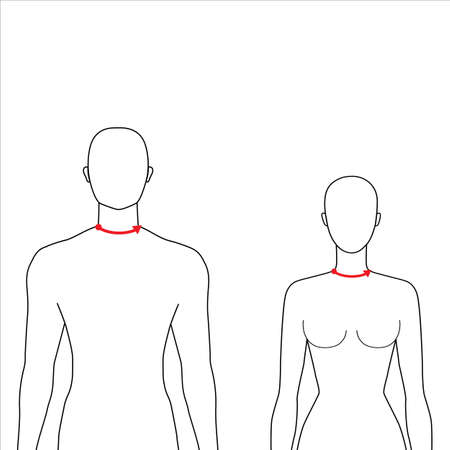 Women and men to do neck size measurement fashion Illustration for size chart. 7.5 head size girl and boy for site or online shop. Human body infographic template for clothes.のイラスト素材