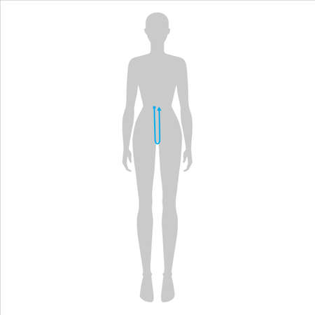 Women to do crotch depth measurement fashion Illustration for size chart. 7.5 head size girl for site or online shop. Human body infographic template for clothes.のイラスト素材