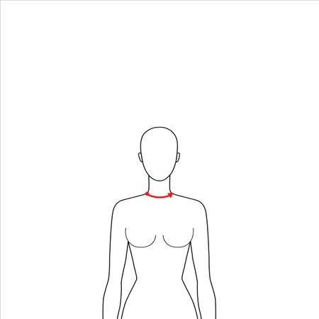 Women to do neck size measurement fashion Illustration for size chart. 7.5 head size girl for site or online shop. Human body infographic template for clothes.のイラスト素材