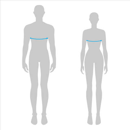 Women and men to do bust measurement fashion Illustration for size chart. 7.5 head size girl and boy for site or online shop. Human body infographic template for clothes.のイラスト素材