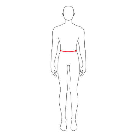 Men to do waist measurement fashion Illustration for size chart. 7.5 head size boy for site or online shop. Human body infographic template for clothes.のイラスト素材