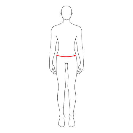 Men to do lower waist measurement fashion Illustration for size chart. 7.5 head size boy for site or online shop. Human body infographic template for clothes.のイラスト素材