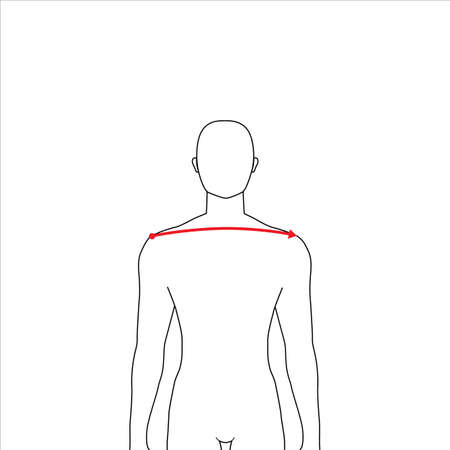 Men to do shoulder width measurement fashion Illustration for size chart. 7.5 head size boy for site or online shop. Human body infographic template for clothes.のイラスト素材