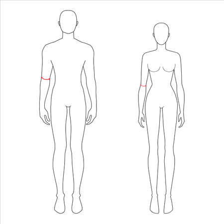 Women and men to do elbow measurement fashion Illustration for size chart. 7.5 head size girl and boy for site or online shop. Human body infographic template for clothes.のイラスト素材