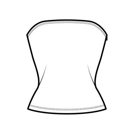 Tube top technical fashion illustration with side zip fastening, fitted body, round neckline. Flat bra swimwear lingerie apparel template front white color. Women men unisex underwear CAD mockupのイラスト素材
