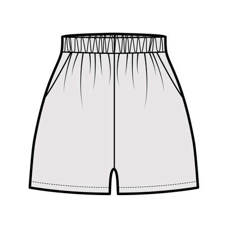 Sport training shorts Activewear technical fashion illustration with elastic normal waist, high rise, Relaxed fit, micro length. Flat bottom apparel template front, grey color. Women men unisex mockupのイラスト素材