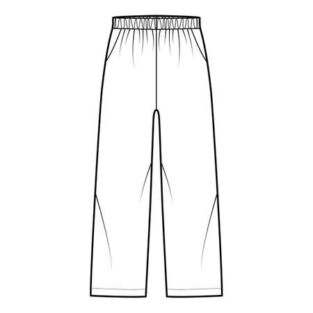Pull-On Pants Sport training shorts technical fashion illustration with low waist, rise, pockets, Relaxed fit, ankle length. Flat bottom apparel template front white color. Women men unisex CAD mockupのイラスト素材