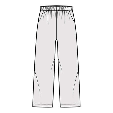 Pull-On Pants Sport training shorts technical fashion illustration with low waist, rise, pockets, Relaxed fit, ankle length. Flat bottom apparel template front, grey color. Women men unisex CAD mockupのイラスト素材