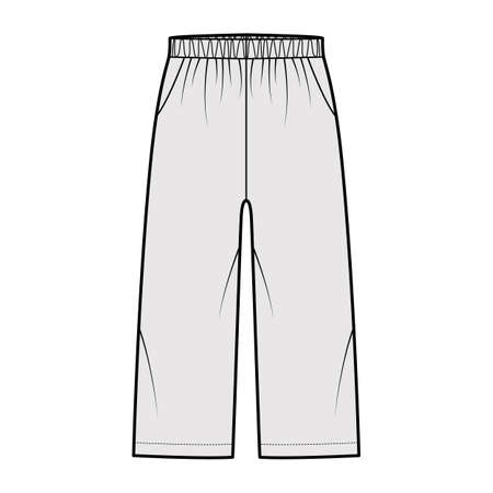 Bermuda shorts Activewear technical fashion illustration with low waist, rise, pockets, Relaxed fit, calf length. Flat bottom apparel template front, grey color. Women men unisex CAD mockupのイラスト素材