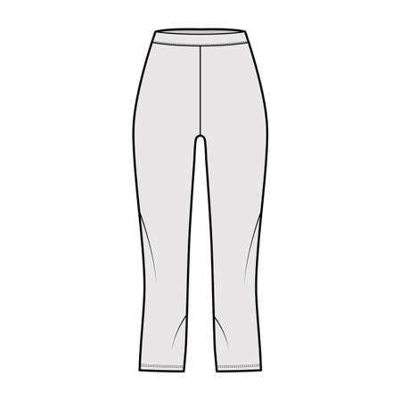 Bike shorts Leggings technical fashion illustration with natural waist, high rise, calf length. Flat sport training pants, trousers apparel template front, grey color. Women, men unisex CAD mockupのイラスト素材