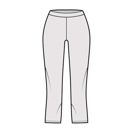 Bike shorts Leggings technical fashion illustration with low waist, rise, calf length. Flat sport training pants, casual knit trousers apparel template front, grey color. Women, men unisex CAD mockupのイラスト素材
