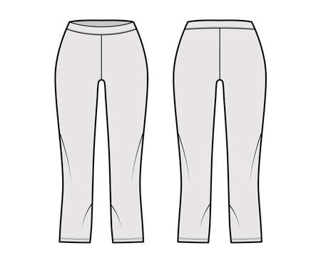 Bike shorts Leggings technical fashion illustration with low waist, rise, calf length. Flat training pants, casual knit trousers apparel template front, back, grey color. Women, men unisex CAD mockupのイラスト素材