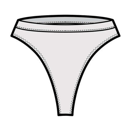Thongs technical fashion illustration with high rise, elastic waistband, small hips coverage. Flat briefs lingerie template front, grey color style. Women men unisex underwear CAD mockupのイラスト素材