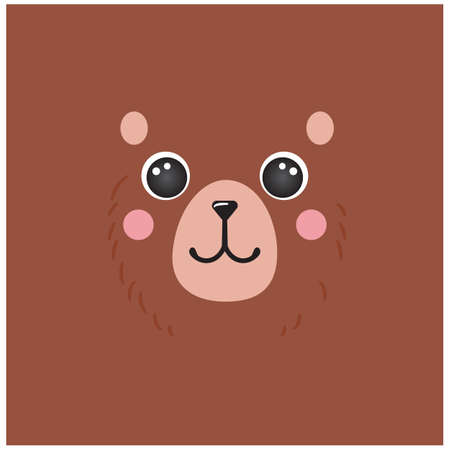 Bear Cute portrait square smiley head cartoon round shape animal face avatar, isolated vector icon illustration. Flat simple hand drawn for kids poster, mobile app, UI, cards, t-shirts, baby clothesのイラスト素材