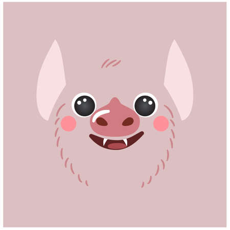 Cute bat portrait square smile head cartoon round shape animal face, isolated vampire avatar vector icon illustration. Flat simple hand drawn for kids poster, UI app mascot, t-shirts, baby clothesのイラスト素材