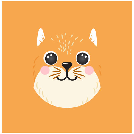 Fox Cute portrait square smile head cartoon avatar round shape animal face, isolated mascot vector icon illustration. Flat simple hand drawn for kids poster, UI app cards, t-shirts, baby clothesのイラスト素材