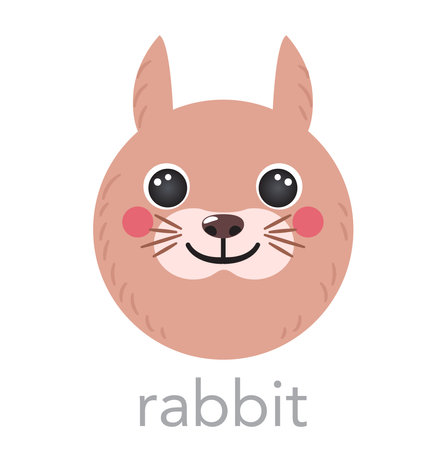 Rabbit bunny Cute portrait with name text smile head cartoon round shape avatar animal face, isolated vector icon illustrations. Flat simple hand drawn for kids poster, cards, t-shirts, baby clothesのイラスト素材
