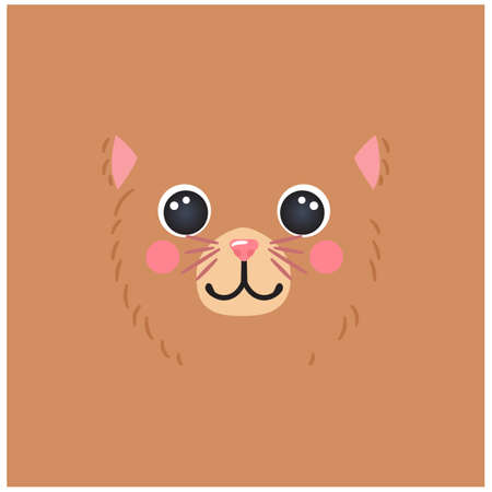 Cat beige portrait Cute square smile head avatar cartoon round shape animal face, isolated vector icon illustration. Flat kitty simple hand drawn for kids poster, cards, t-shirts, baby books UI appのイラスト素材