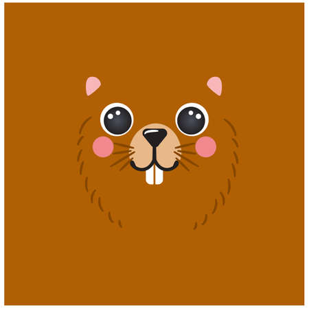 Cute beaver portrait square smile head cartoon round shape animal face, isolated mascot avatar rodent vector icon illustration. Flat simple hand drawn for kids poster, cards, t-shirts, baby clothesのイラスト素材
