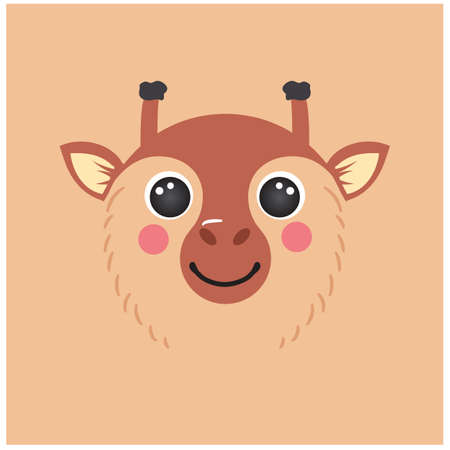 Cute giraffe portrait square smile head cartoon round shape animal avatar face, isolated character vector icon illustration. Flat simple hand drawn for kids poster, cards, t-shirts, baby clothesのイラスト素材
