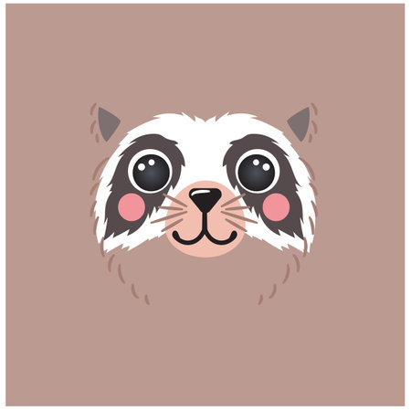 Cute Raccoon portrait square smile head cartoon round shape animal face, isolated mascot character vector icon illustration. Flat simple hand drawn for kids poster, cards, t-shirts, baby clothesのイラスト素材