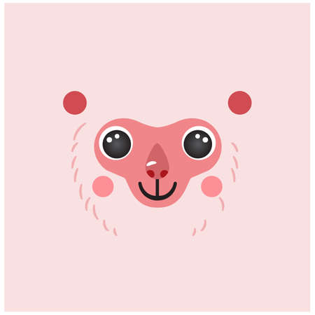 Japanese macaque snow Cute portrait square smile head cartoon round shape animal face, isolated monkey vector icon illustration. Flat simple hand drawn for kids poster, cards, t-shirts, baby clothesのイラスト素材