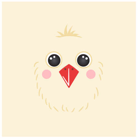 Cute chicken portrait square smile head cartoon round shape mascot animal face, isolated vector icon illustration. Flat simple hand drawn avatar for kids poster, UI app, t-shirts, baby clothesのイラスト素材