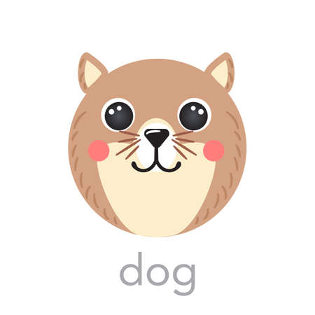 Dog Cute Welsh Corgi portrait with name text smile head mascot cartoon round shape animal face, isolated vector icon illustrations on white background. Flat hand drawn for kids poster t-shirts UI appのイラスト素材