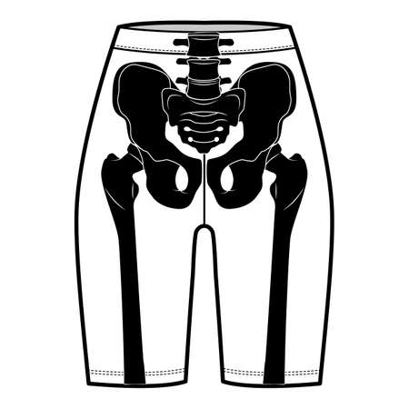 Skeleton costume Human bones on Bike shorts front view men women children for Halloween, festivals for printing on clothes flat black color concept Vector illustration of anatomy isolatedのイラスト素材
