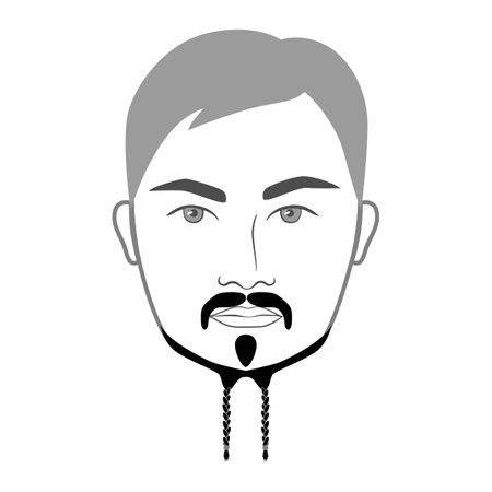 The Jack Sparrow Beard style men in face illustration Facial hair mustache. Vector grey black portrait male Fashion template flat barber collection set. Stylish hairstyle isolated outline on whiteのイラスト素材