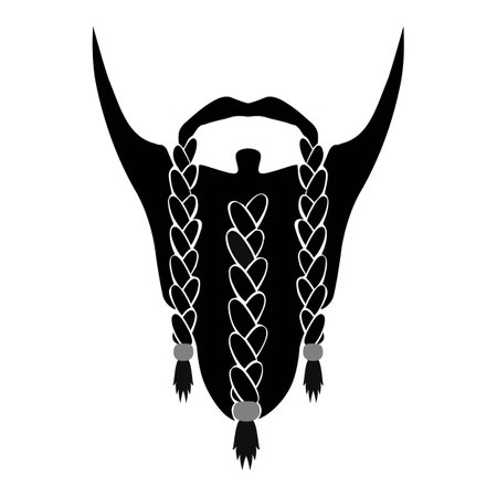 Viking Beard men braided or styled with beads illustration Facial hair mustache. Vector black male Fashion template flat barber collection set. Stylish hairstyle isolated outline on white background.のイラスト素材