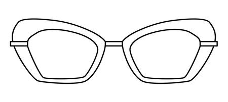 Futuristic Cat Eye frame glasses fashion accessory illustration. Sunglass front view for Men, women, unisex silhouette style, flat rim eyeglasses with lens sketch outline isolated on white backgroundのイラスト素材
