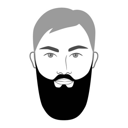Lumberjack Beard long length style men in face illustration Facial hair mustache. Vector grey black portrait male Fashion template flat barber. Stylish hairstyle isolated outline on white background.のイラスト素材