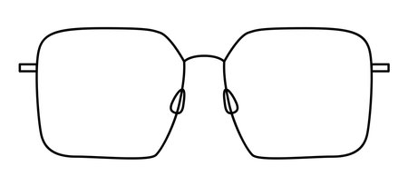 Barely There Rectangle frame glasses fashion accessory illustration. Sunglass front view for Men, women, unisex silhouette style, flat rim spectacles eyeglasses with lens sketch outline isolatedのイラスト素材